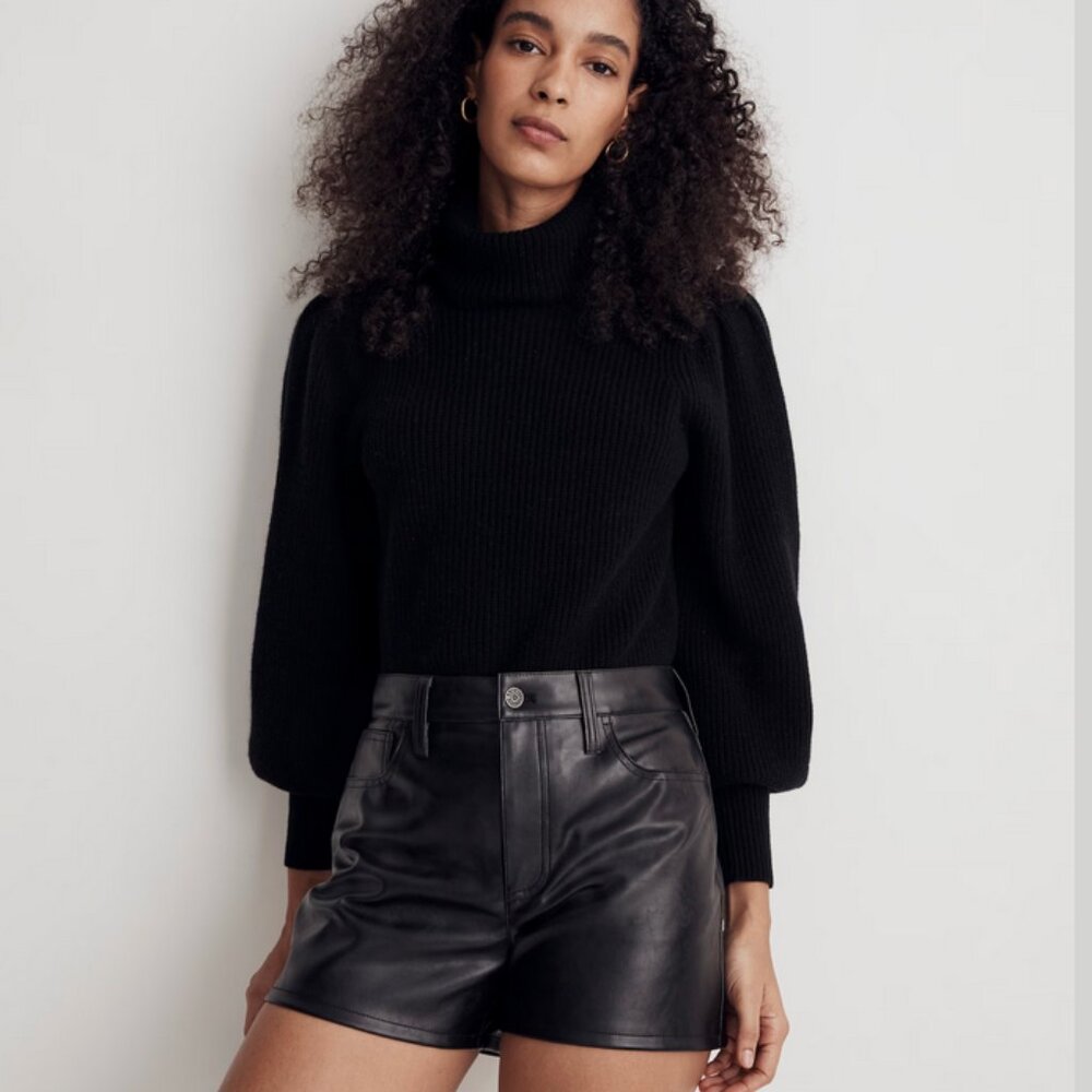 Madewell The Perfect Vintage Jean Short Faux Leather‎ Women's 26 Black Mom Jean